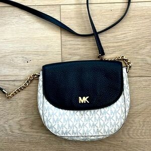 Michael Kors Navy Blue and Light Blue Signature Print Half Dome Crossbody Purse